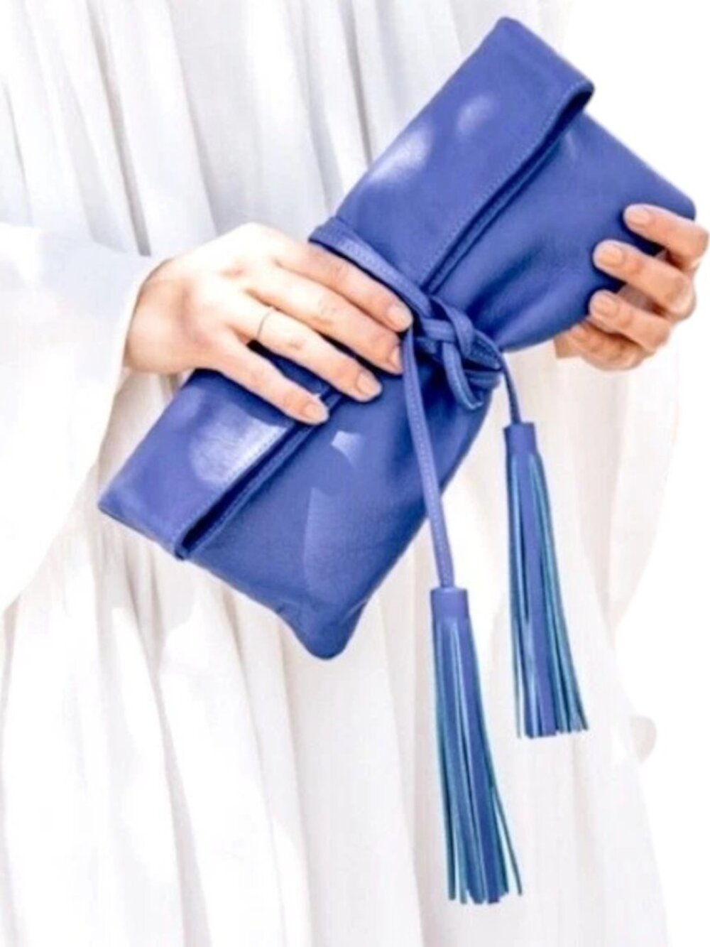 Shaffer LA Julian Clutch Bag Handmade Italian Leather in Cobalt Blue